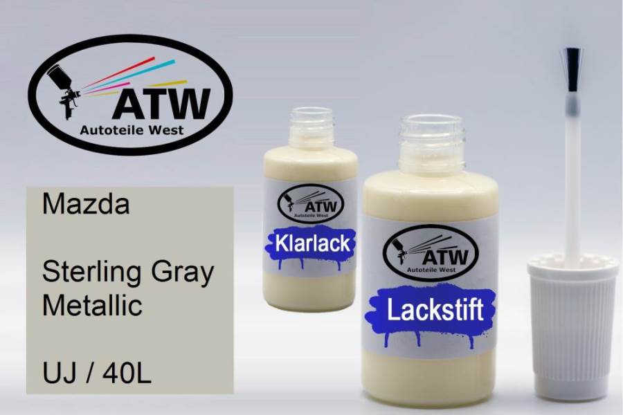 Mazda, Sterling Gray Metallic, UJ / 40L: 20ml Lackstift + 20ml Klarlack - Set, von ATW Autoteile West.